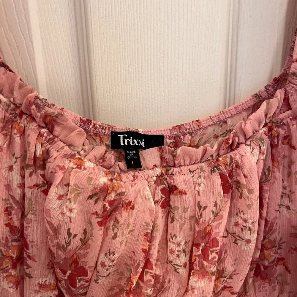 Trixxi Pink Floral Chiffon Smocked Mini Dress Womens Large Loveshack Fancy